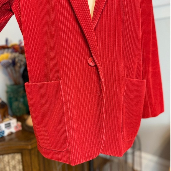 Liz Sport Vintage 80s Red Wide wale Corduroy Blazer Jacket Women Size L - Picture 4 of 9